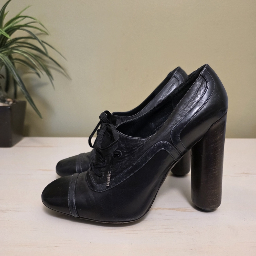Marc Jacobs | Black Leather Oxford Heels Sz 36 1/2 - Picture 2 of 9
